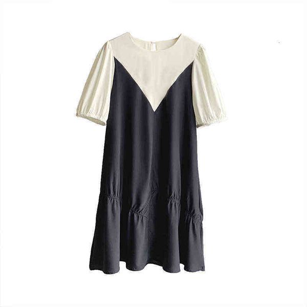 summer juzhi 2021 loose contrast pleated bubble sleeves show thin short style chic dress femininity 2908, Black;gray
summer juzhi 2021 loose contrast pleated bubble sleeves show thin short style chic dress femininity 2908, Black;gray