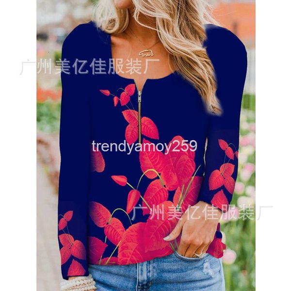 women's t-shirt autumn and winter women's fashion round neck zipper positioning printed long sleeve t-shirt, White
women's t-shirt autumn and winter women's fashion round neck zipper positioning printed long sleeve t-shirt, White