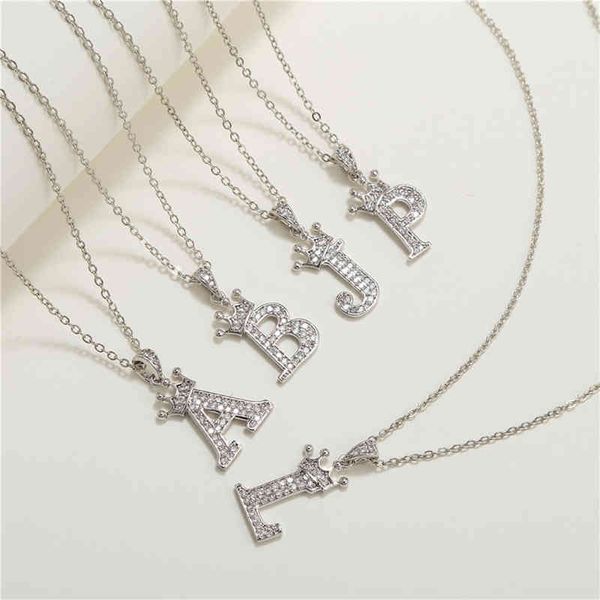 new trendy 26 initial crown letter pendant necklace women luxury pave cz link chain for jewelry gift, Silver
new trendy 26 initial crown letter pendant necklace women luxury pave cz link chain for jewelry gift, Silver