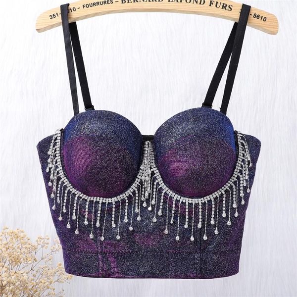 bright metallic yarn tassel rhinestones crop with built in bra strap push up bralette nightclub performance, White
bright metallic yarn tassel rhinestones crop with built in bra strap push up bralette nightclub performance, White