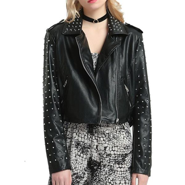 women's leather & faux rivets women jackets gothic spring autumn slim motorcycle pu zipper punk coat fashion female outerwear, Black
women's leather & faux rivets women jackets gothic spring autumn slim motorcycle pu zipper punk coat fashion female outerwear, Black