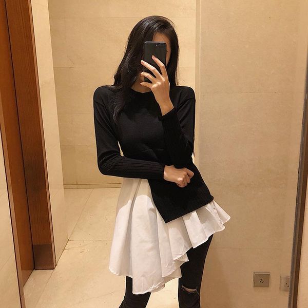 casual dresses 2021 korean chic temperament sweater dress black white patchwork knitted irregular long-sleeved fake two-piece, Black;gray
casual dresses 2021 korean chic temperament sweater dress black white patchwork knitted irregular long-sleeved fake two-piece, Black;gray