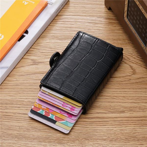 card holders yambuto rfid holder 2021 aluminium double boxes fashion men women pu leather metal vintage travel wallet, Brown;gray
card holders yambuto rfid holder 2021 aluminium double boxes fashion men women pu leather metal vintage travel wallet, Brown;gray