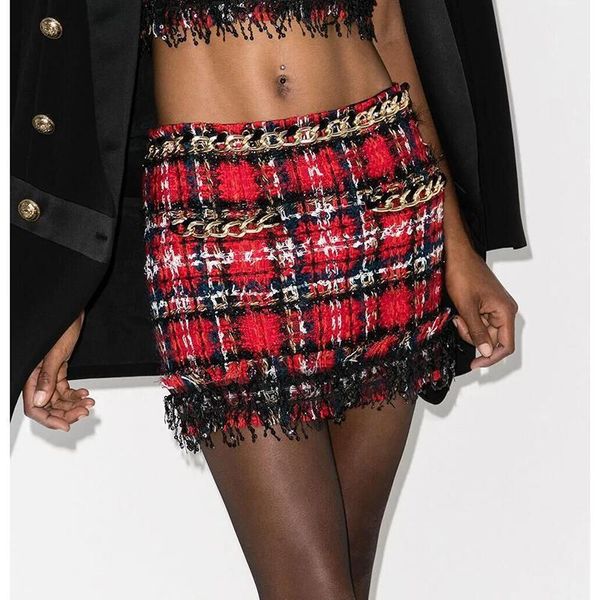 skirts high street est 2021 designer skirt women's chain sequined fringed tassel plaid tweed mini, Black
skirts high street est 2021 designer skirt women's chain sequined fringed tassel plaid tweed mini, Black