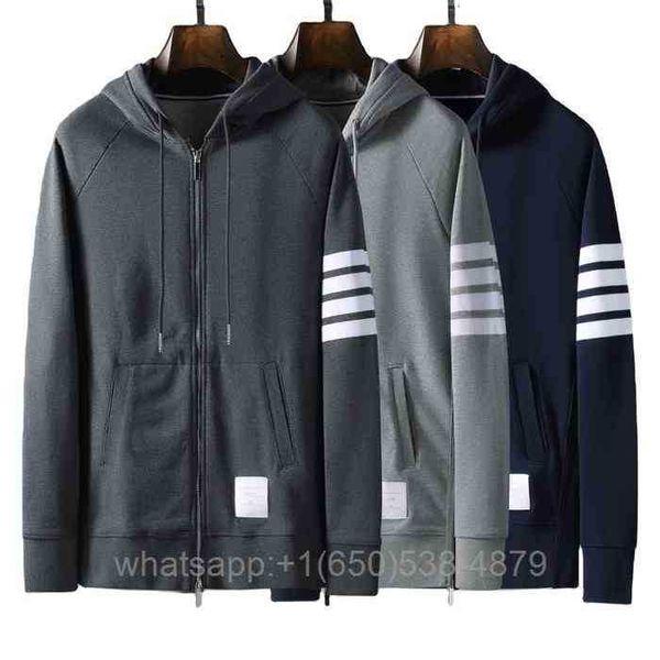 men's hoodies sweatshirts thom tb brand jacket stiped hooded zipper long sleeve casual cotton women coat couple wear, Black
men's hoodies sweatshirts thom tb brand jacket stiped hooded zipper long sleeve casual cotton women coat couple wear, Black