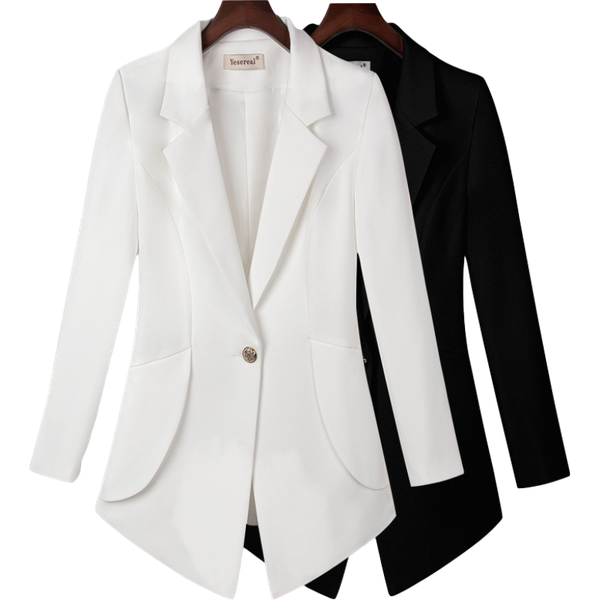 women's suits & blazers spring autumn professional casual blazer slim long-sleeve single button elegant female coat solid big size suit, White;black
women's suits & blazers spring autumn professional casual blazer slim long-sleeve single button elegant female coat solid big size suit, White;black