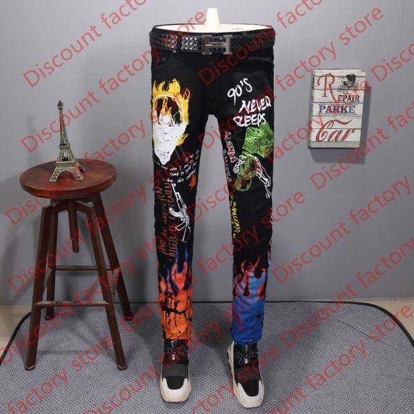 skeleton head letter printing elastic force self-cultivation black leisure time pants ephebe personality trend hip-hop jeans, Blue
skeleton head letter printing elastic force self-cultivation black leisure time pants ephebe personality trend hip-hop jeans, Blue