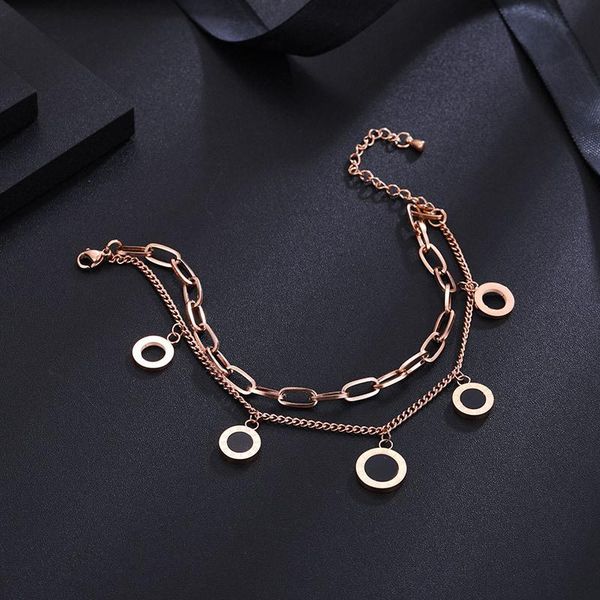 link, chain fashion double-layer titanium steel bracelet female round rose gold for men and women charm, Black
link, chain fashion double-layer titanium steel bracelet female round rose gold for men and women charm, Black