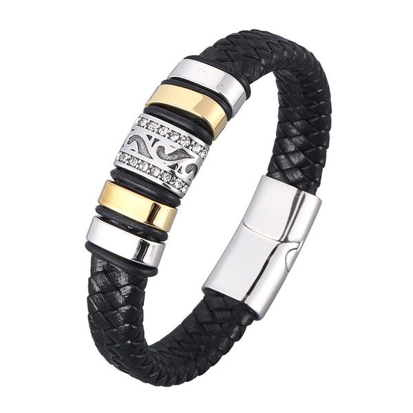 charm bracelets luxury accessories trendy bracelet men double black genuine leather wristband stainless steel bangles punk wrist jewelry sp0, Golden;silver
charm bracelets luxury accessories trendy bracelet men double black genuine leather wristband stainless steel bangles punk wrist jewelry sp0, Golden;silver
