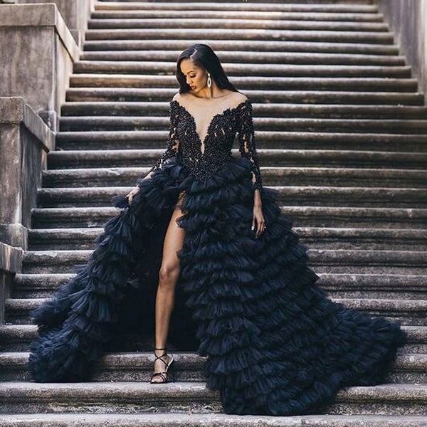 black long sleeves wedding dresses beaded tiered bridal gowns neckline deep v neck a line side split sweep train tulle robe de mariée, White
black long sleeves wedding dresses beaded tiered bridal gowns neckline deep v neck a line side split sweep train tulle robe de mariée, White