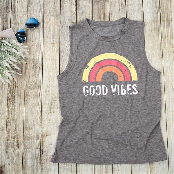 plus size summer women tank good vibes print gray o neck female casual loose sleeveless ladies tee 3xl, White 
plus size summer women tank good vibes print gray o neck female casual loose sleeveless ladies tee 3xl, White