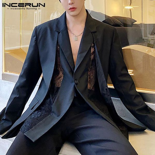 men's suits & blazers incerun men blazer mesh patchwork lapel long sleeve streetwear see through casual 2021 one button fashion jackets, White;black
men's suits & blazers incerun men blazer mesh patchwork lapel long sleeve streetwear see through casual 2021 one button fashion jackets, White;black