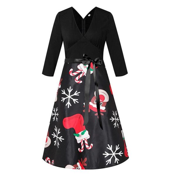 party dresses santa claus print vintage dress women elegant christmas robe femme plus size casual v neck winter, White;black
party dresses santa claus print vintage dress women elegant christmas robe femme plus size casual v neck winter, White;black