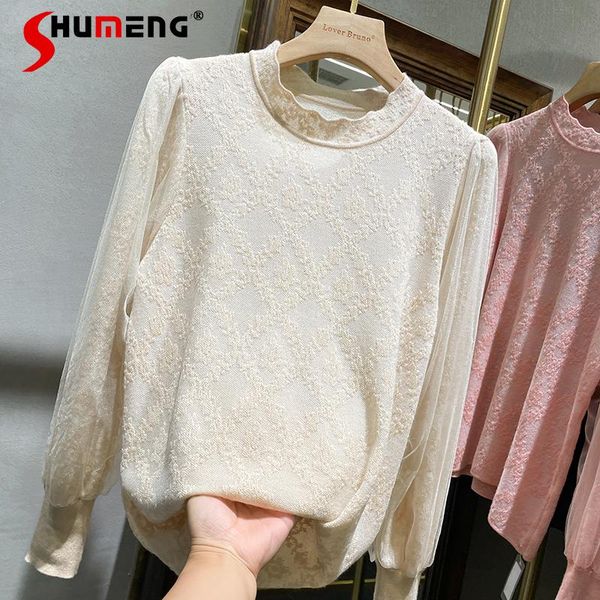 women's blouses & shirts 2021 spring autumn ladies french elegant jacquard hollow puff sleeve sweater fashion chic lace solid knitted s, White
women's blouses & shirts 2021 spring autumn ladies french elegant jacquard hollow puff sleeve sweater fashion chic lace solid knitted s, White