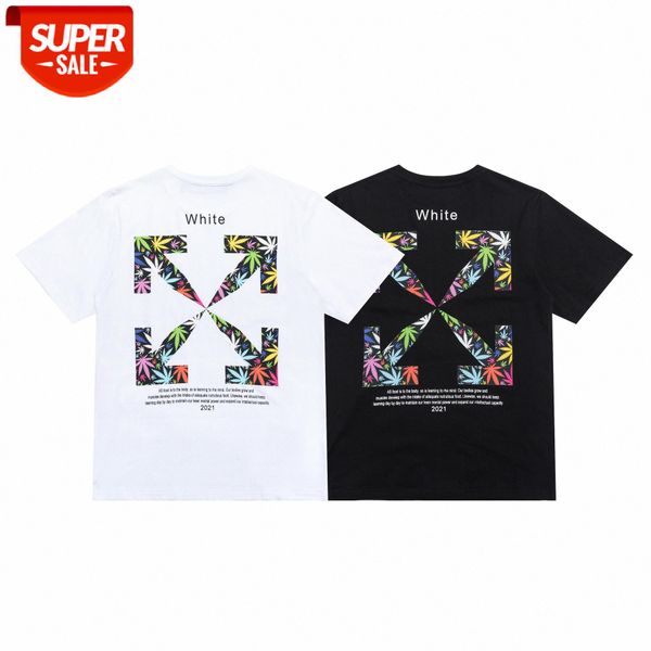 white colorful maple leaf print ow arrow logo loose couple short-sleeved t-shirt #dr4b, White;black
white colorful maple leaf print ow arrow logo loose couple short-sleeved t-shirt #dr4b, White;black