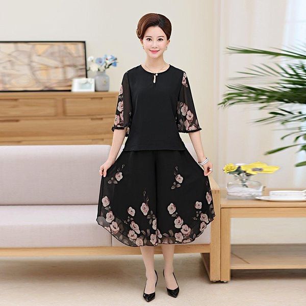 women's tracksuits women sets 2 pieces chiffon printing clothing set summer middle aged mother loose printed blouse t-shirts +pants, Gray
women's tracksuits women sets 2 pieces chiffon printing clothing set summer middle aged mother loose printed blouse t-shirts +pants, Gray