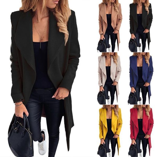 women's wool & blends womens long jacket plain knee length sleeve open front loose over coat casual outwear winter warm office lady, Black
women's wool & blends womens long jacket plain knee length sleeve open front loose over coat casual outwear winter warm office lady, Black