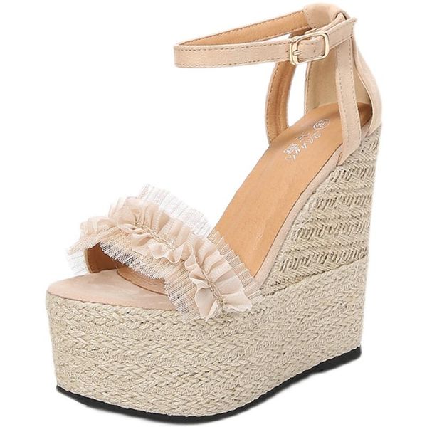 summer new 14.5cm high heel platform wedges heel thick bottom women's sandals, Black
summer new 14.5cm high heel platform wedges heel thick bottom women's sandals, Black