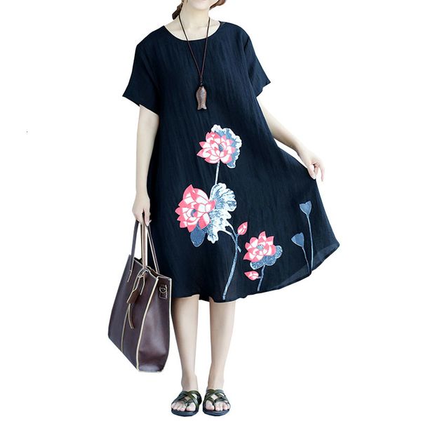 2021 plus size cotton linen new summer women print casual loose o-neck a-line es short sleeve female ttcf, Black;gray
2021 plus size cotton linen new summer women print casual loose o-neck a-line es short sleeve female ttcf, Black;gray