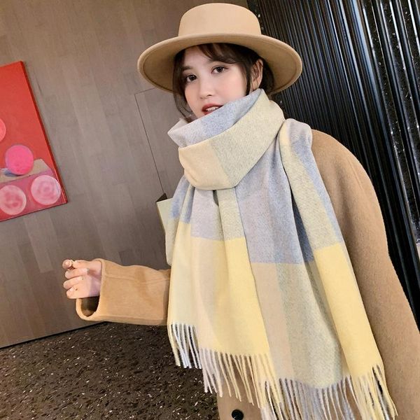 scarves winter color block plaid wool blended scarf long thickened warm dual purpose shawl couple student neck, Blue;gray
scarves winter color block plaid wool blended scarf long thickened warm dual purpose shawl couple student neck, Blue;gray