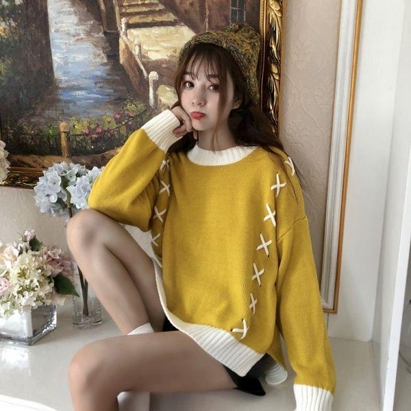 women's sweaters autumn and winter korean loose front short back long split knitted round neck pullover versatile sweater women, White;black
women's sweaters autumn and winter korean loose front short back long split knitted round neck pullover versatile sweater women, White;black