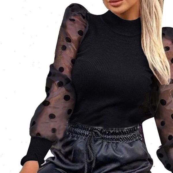2021 casual dot print mesh puff sleeve transparent knitted sweater pullover fall winter women turtleneck sweater top, White;black
2021 casual dot print mesh puff sleeve transparent knitted sweater pullover fall winter women turtleneck sweater top, White;black