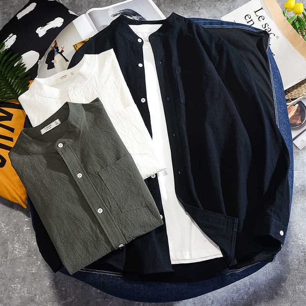 men's polos japan style brand dress shirt for men long sleeve spring autumn cotton and linen green black white g972, White;black
men's polos japan style brand dress shirt for men long sleeve spring autumn cotton and linen green black white g972, White;black
