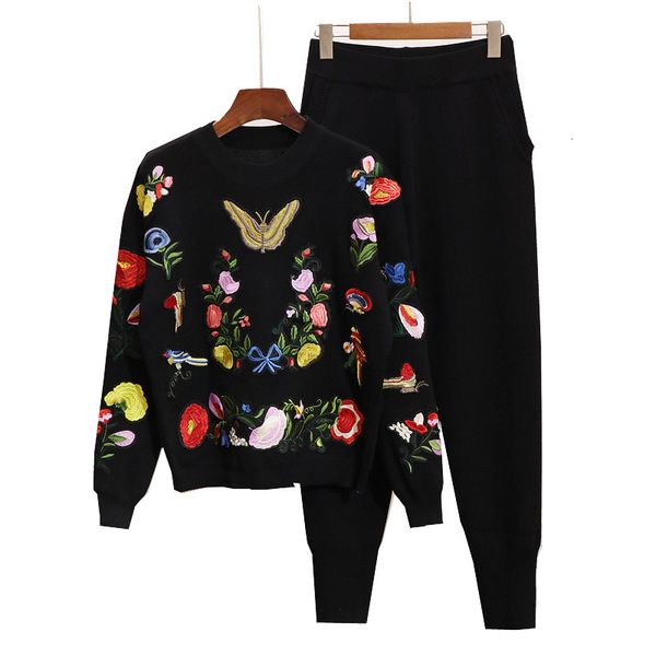 women's two piece pants 2-piece female ensemble with long sleeve nightgown + casual pants, embroidered butterflies and flowers, women&#, White
women's two piece pants 2-piece female ensemble with long sleeve nightgown + casual pants, embroidered butterflies and flowers, women&#, White