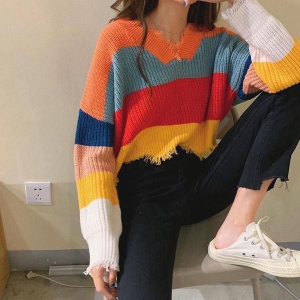 women's sweaters autumn multi color blocked cropped sweater women winter deep v-neck tassel striped knitted pullover loose jumpers knit, White;black
women's sweaters autumn multi color blocked cropped sweater women winter deep v-neck tassel striped knitted pullover loose jumpers knit, White;black