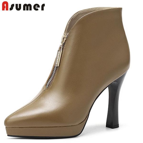 boots asumer 2021 arrive high heel platform women genuine leather shoes pointed toe zipper fashion ankle, Black
boots asumer 2021 arrive high heel platform women genuine leather shoes pointed toe zipper fashion ankle, Black