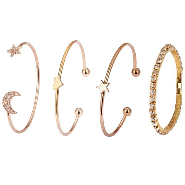 fashion simple gold color heart star moon shiny open bracelet crystal elastic bracelet adjustable four-piece for women girls, Black
fashion simple gold color heart star moon shiny open bracelet crystal elastic bracelet adjustable four-piece for women girls, Black