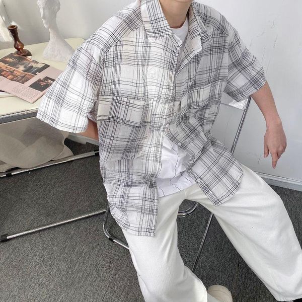 men's casual shirts summer cotton plaid shirt men korean fashion loose harajuku streetwear retro social short-sleeved, White;black
men's casual shirts summer cotton plaid shirt men korean fashion loose harajuku streetwear retro social short-sleeved, White;black