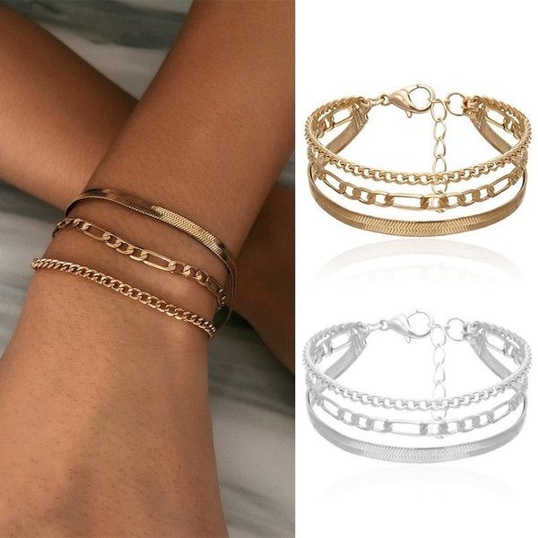 charm bracelets vintage simple bracelet, personality hollow retro geometric three-layer snake bone chain wild bracelet, Golden;silver
charm bracelets vintage simple bracelet, personality hollow retro geometric three-layer snake bone chain wild bracelet, Golden;silver