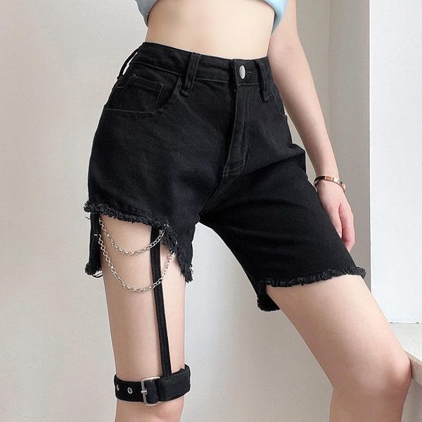 women's jeans denim shorts black gothic high waist women girls 2021 summer punk style street chains leg loop puttee ripped short, Blue
women's jeans denim shorts black gothic high waist women girls 2021 summer punk style street chains leg loop puttee ripped short, Blue