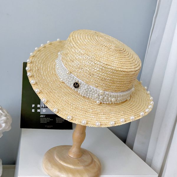 big hat small fragrance straw flat women's summer sun protection baroque pearl chain fashion, Blue;gray
big hat small fragrance straw flat women's summer sun protection baroque pearl chain fashion, Blue;gray