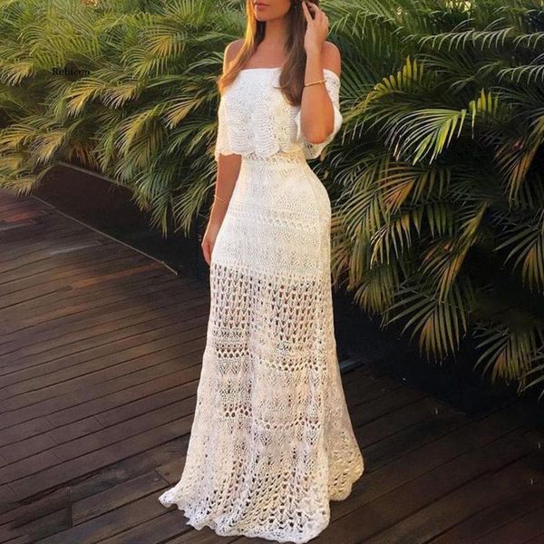 casual dresses white lace maxi dress 2021 summer bohemian off shoulder hollow out solid ruffle beach holiday party female vestiods, Black;gray
casual dresses white lace maxi dress 2021 summer bohemian off shoulder hollow out solid ruffle beach holiday party female vestiods, Black;gray