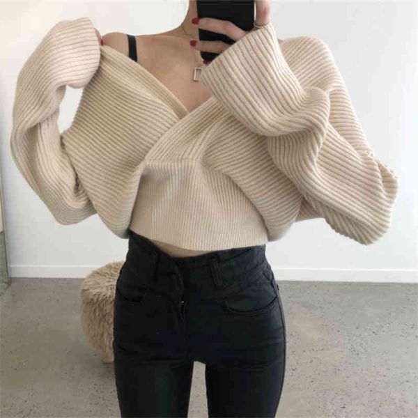 women's sweaters fall winter front cross with neckline on female nightgown new casual short knitting style pullovers chic mesh top, White;black
women's sweaters fall winter front cross with neckline on female nightgown new casual short knitting style pullovers chic mesh top, White;black