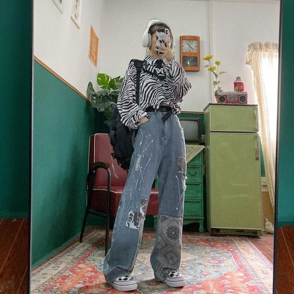 women's jeans harajuku women's brem pants in the gothic fashion broad legged of vintage wide brim streetwear ipgp, Blue
women's jeans harajuku women's brem pants in the gothic fashion broad legged of vintage wide brim streetwear ipgp, Blue