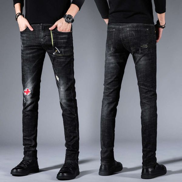 chao brand jeans with holes men's slim fit and elastic leggings for korean students, Blue
chao brand jeans with holes men's slim fit and elastic leggings for korean students, Blue
