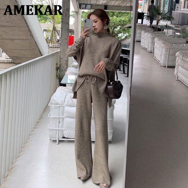 women's two piece pants 2021 winter women sweater suits and sets turtleneck long sleeve knitted sweaters trousers 3 pieces set, White
women's two piece pants 2021 winter women sweater suits and sets turtleneck long sleeve knitted sweaters trousers 3 pieces set, White