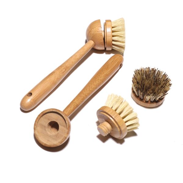 dish brush with thick handle palm sisal dish brush screw removable head pot brushs kitchen cleaning brushs