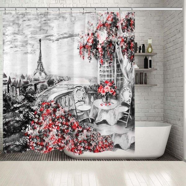 shower curtains curtain oil painting balcony with flower summer cafe in paris eiffel tower view black red white 
shower curtains curtain oil painting balcony with flower summer cafe in paris eiffel tower view black red white