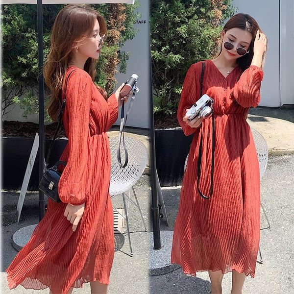 maternity dresses 61785# clothes spring autumn nursing lactation chiffon long sleeves v neck solid color midi dress loose fashion, White
maternity dresses 61785# clothes spring autumn nursing lactation chiffon long sleeves v neck solid color midi dress loose fashion, White