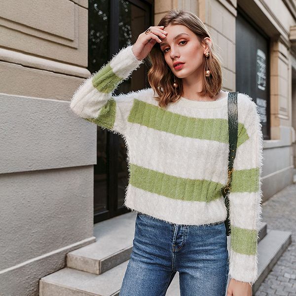 casual crew neck women sweater winter three-quarter sleeve loose ladies knitted sweater stripe hit color female pullover, White;black
casual crew neck women sweater winter three-quarter sleeve loose ladies knitted sweater stripe hit color female pullover, White;black