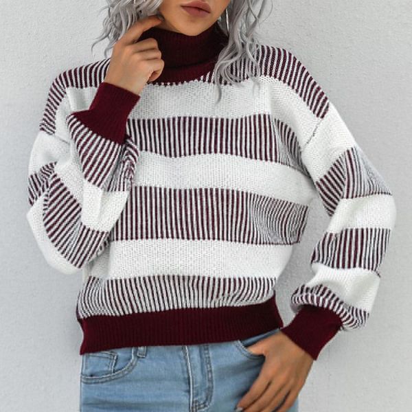 women's sweaters 2021 autumn winter sweater womens pullover turtleneck stripe lantern sleeve fashion casual western style ladies, White;black
women's sweaters 2021 autumn winter sweater womens pullover turtleneck stripe lantern sleeve fashion casual western style ladies, White;black