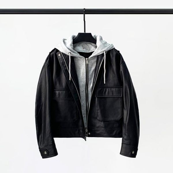 women's leather & faux 2021 autumn two piece jacket hooded sheep skin motorcycle fashion, Black
women's leather & faux 2021 autumn two piece jacket hooded sheep skin motorcycle fashion, Black