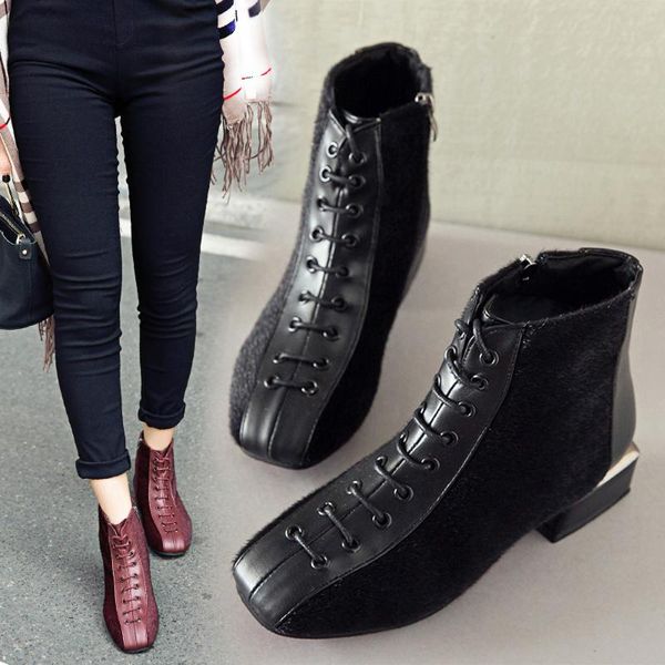 boots women ankle low heel shoes flock short chunky casual lace-up outdoor pu leather winter classic female sep#, Black
boots women ankle low heel shoes flock short chunky casual lace-up outdoor pu leather winter classic female sep#, Black