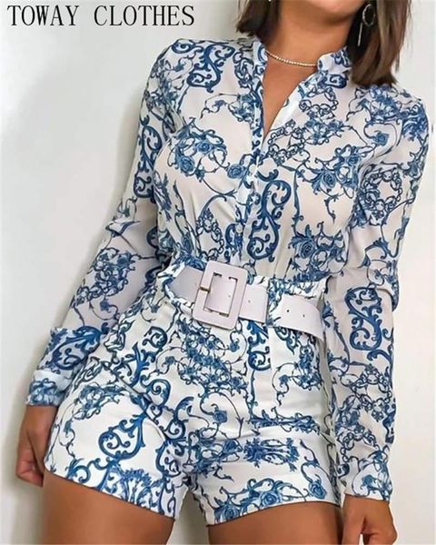 women mixed print 2pcs set suits turn-down collar long sleeve casual and shorts set without belt, Gray
women mixed print 2pcs set suits turn-down collar long sleeve casual and shorts set without belt, Gray