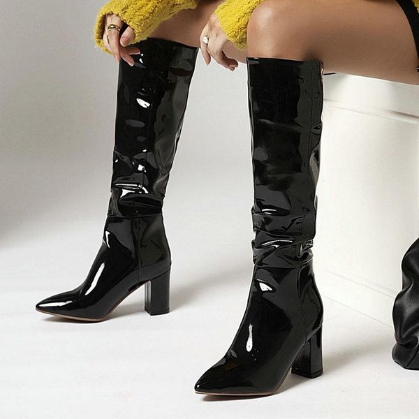 boots 2021 autumn winter women knee high patent leather slip on long fashion pointed toe square heel woman, Black
boots 2021 autumn winter women knee high patent leather slip on long fashion pointed toe square heel woman, Black