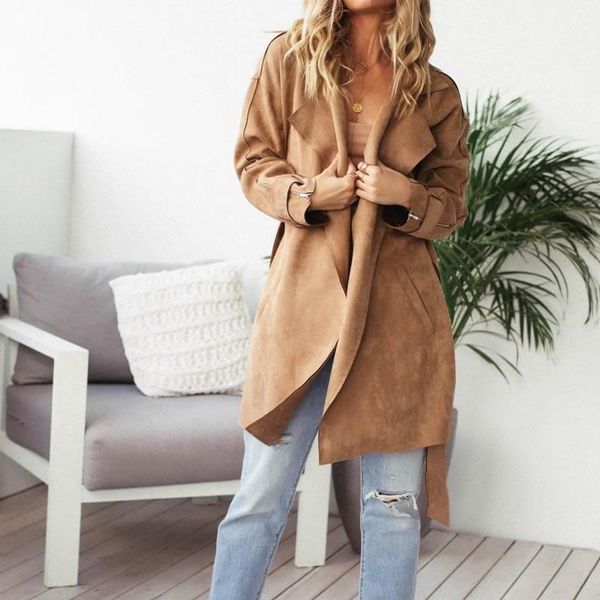 women's trench coats fashion autumn casual khaki coat long outerwear loose office lady belted female with pocket, Tan;black
women's trench coats fashion autumn casual khaki coat long outerwear loose office lady belted female with pocket, Tan;black